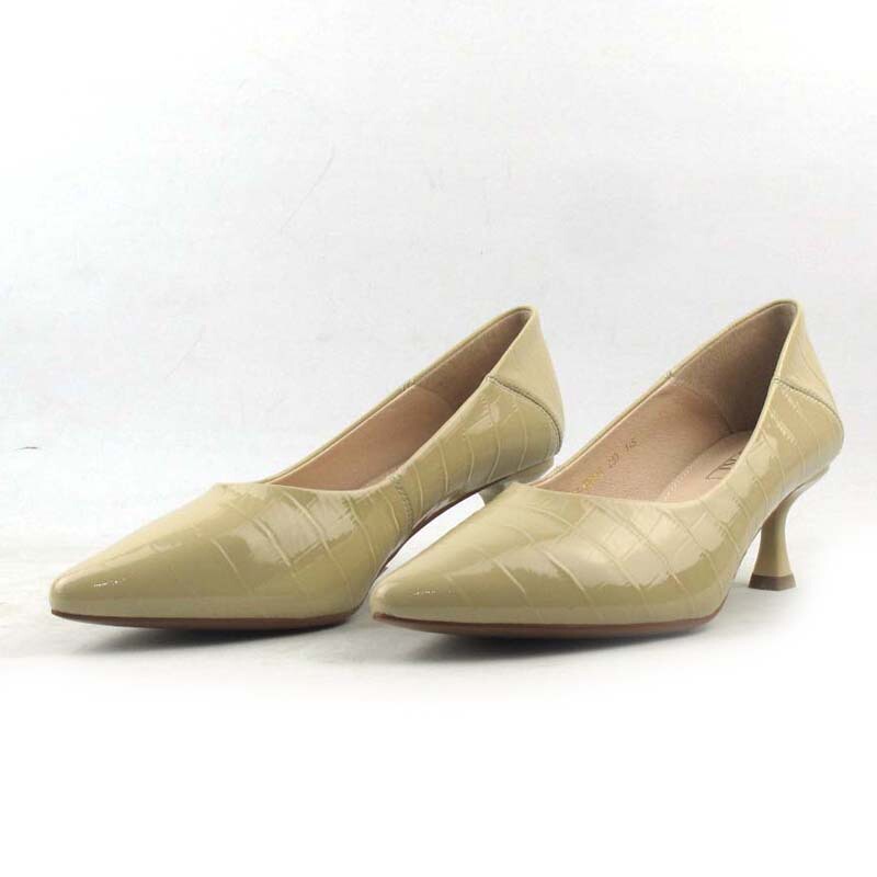 Kuuki Women's Shoes Free Shipping New Commuter Pointed Toe High-Heeled Genuine Leather Patent Leather Slip-On Shallow Mouth Single Shoes 55481