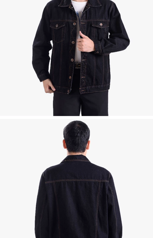 Mùa xuân và mùa thu áo khoác denim hàng đầu nam trung niên áo khoác giản dị trung niên ve áo dài tay dụng cụ đầu máy phù hợp