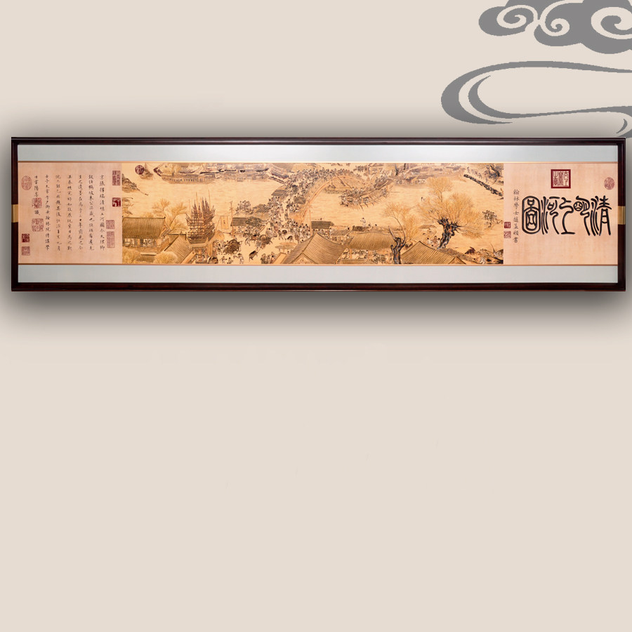 Qingming Upper River Tumuli Wood Carving Drawing Room New Chinese Wood Engraving of Ming and Qing Classical furniture matching Villa Decoration Painting