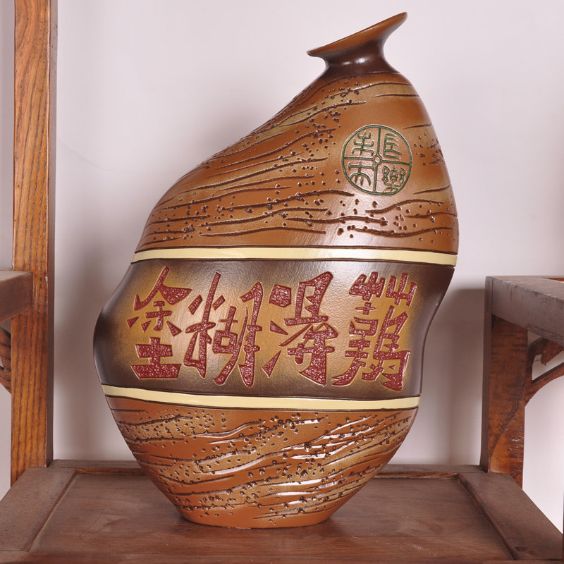 Wine cabinet study decoration pottery pottery clay painted bottle hand-carved TV cabinet living room porch housewarming gift