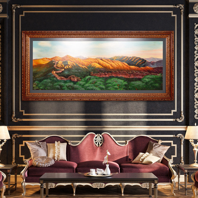Solid wood relief handpaint painting villa decorated drawing room decorated painting of Great Wall Mountain landscape wooden painting