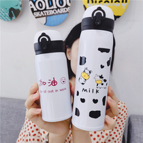 Korean net red thermos cartoon creative student cup Simple portable men and women lovers water cup Harajuku ins wind
