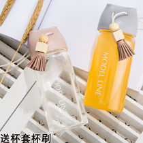 Korean water cup creative wooden ball tassel glass Korean version of the glass cute portable male and female student cups