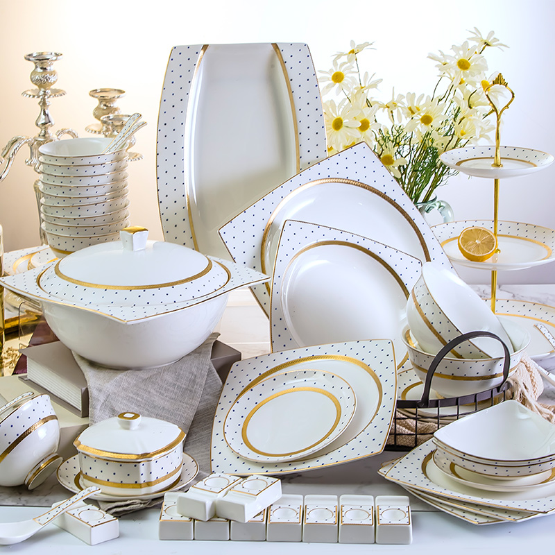 Jingdezhen ceramic tableware suit Chinese ceramic dishes light key-2 luxury up phnom penh household contracted combination ou bowl plate
