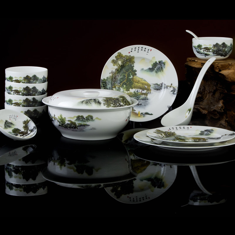 Chinese style dishes suit household contracted high - grade jingdezhen glair of blue and white porcelain tableware suit combination job offer