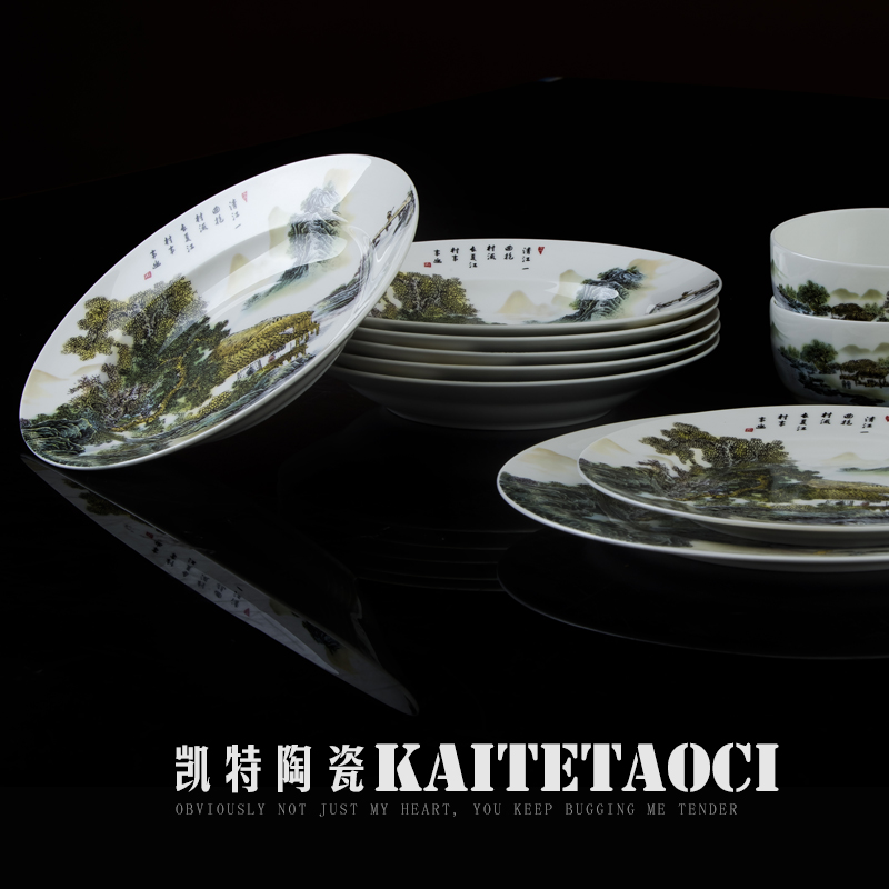Chinese style dishes suit household contracted high - grade jingdezhen glair of blue and white porcelain tableware suit combination job offer