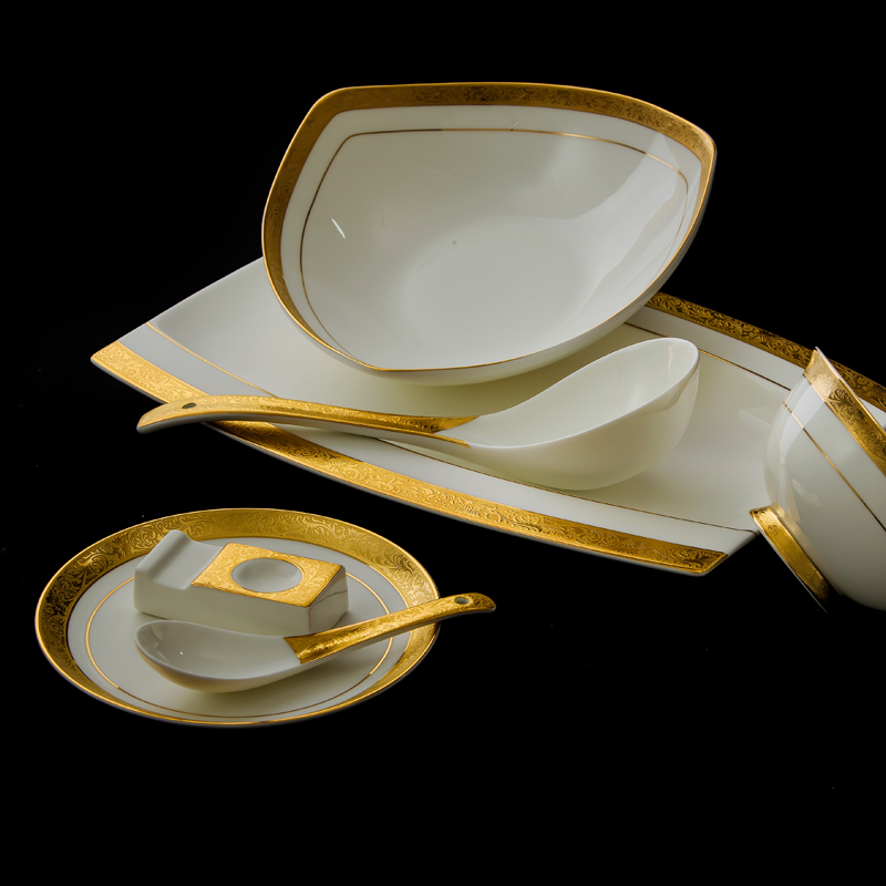Tableware suite 58 first European ipads bowls disc of jingdezhen ceramics I housewarming Korean bowl plate embossed gold