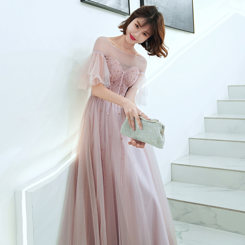 Pink evening dress skirt 2022 new light luxury niche high-end birthday party temperament birthday host female annual meeting