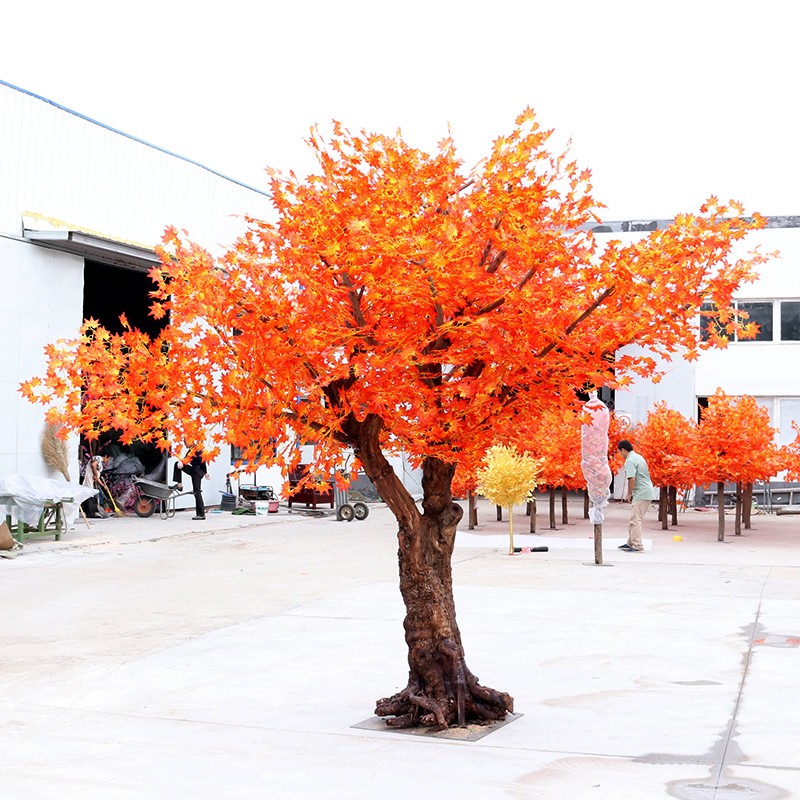 Emulation red maple tree maple leaf tree styling tree set to make hotel mall landscape tree decoration large red maple tree banyan tree