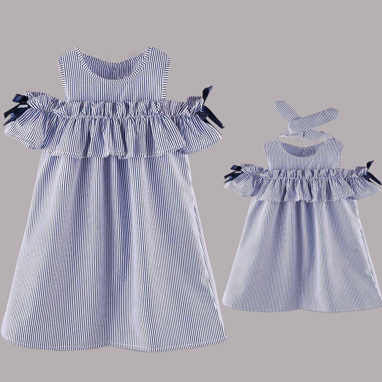 2020 Summer Fashion Striped Butterfly Knot with lotus leaf side seaside Dew Shoulder pro and female clothing Loose Foreign Dress