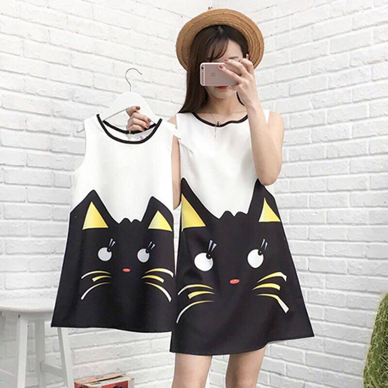 2020 summer fashion card love sweet and beautiful cartoon kitty printed vest bump color pro-daughter dress with a thin ocean dress