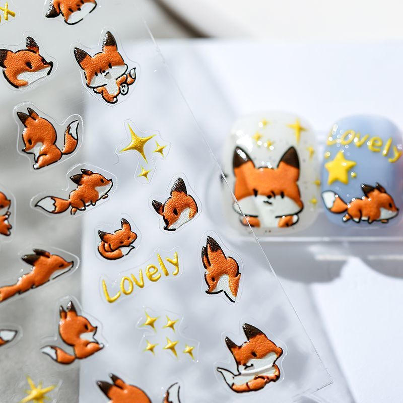 Cute Fox Nail Art Stickers Embossed Cartoon Stars Japanese-Style Little Fox Adhesive Ins Nail Ccd Phone Stickers Cute Fox Nail Art Stickers Embossed Cartoon Stars Japanese-Style Little Fox Adhesive Ins Nail Ccd Phone Stickers