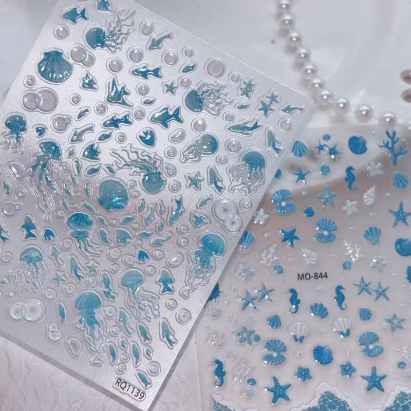 Summer Fantasy Jellyfish Shell Light Stickers Nail Art Starfish Ocean Conch DIY Pen Holder Water Cup Journal Ccd Decoration