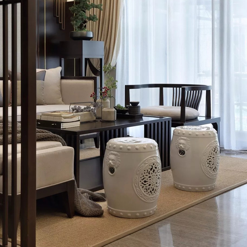 Large Phase Lotus New Chinese Ceramic Drum Stool White Cool Mound Creativity Living Room Edge A Few Swap Shoes Bench Floppy Assembly Accessories