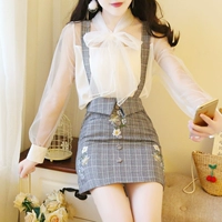 Set đầm mùa đông hai dây ngắn sành điệu cuối thu thu đông chị em rất cổ tích thời trang Hàn Quốc thời thượng vui tươi đồ pijama