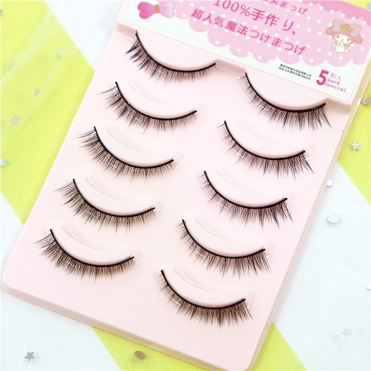 Tháng công chúa 5 cặp M-02 mô phỏng tự nhiên lông mi giả ngắn chiều dài mắt đơn mí đôi sinh viên cứng cuống gel kích mí the face shop