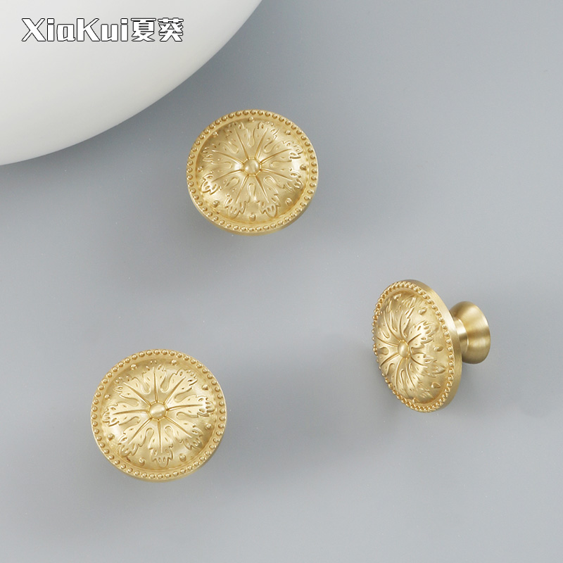 Xia Kui light luxury French wardrobe single hole handle pure copper solid European pattern brass drawer cabinet door handle all copper