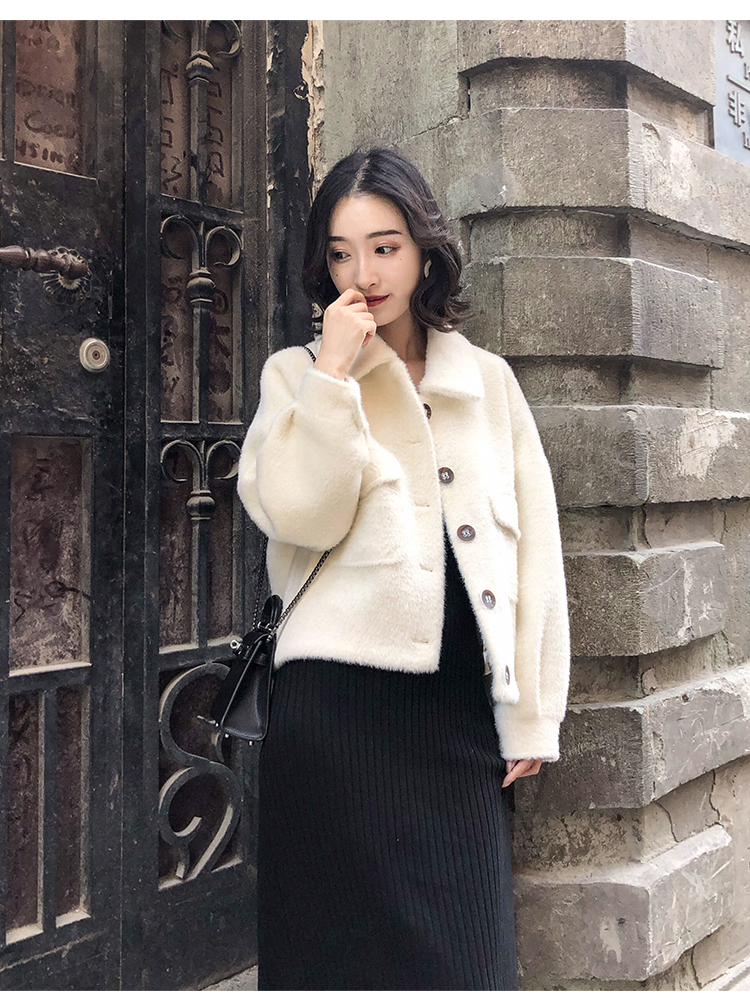 Áo khoác len nữ 2018 thu đông mới áo mới Hàn Quốc thời trang ngắn đoạn giả áo khoác lông chồn ao khoac nu