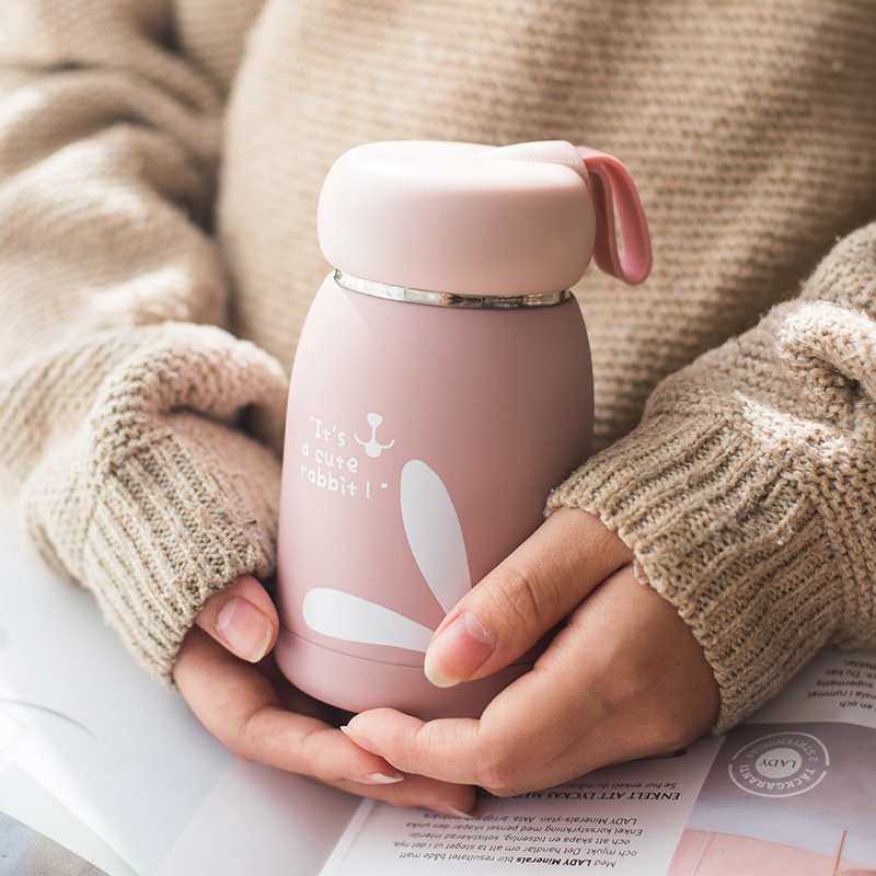 Mini small insulated cup female student portable Korean version of cute children's water glass frescoed and simple art big belly cup