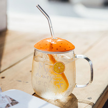 Juice cup glass mug with lid with straw large capacity water Cup cute girl Net Red household breakfast cup