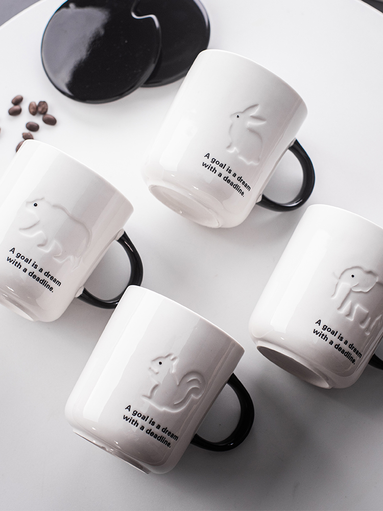 Simple animal ceramic mug with lid spoon Office creative water cup ins wind Nordic home coffee cup