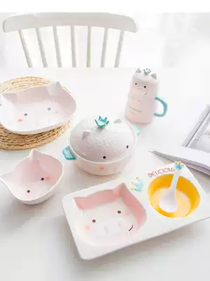 Cute ceramic instant noodle bowl girl heart household good-looking eating bowl plate soup bowl chopsticks single tableware set