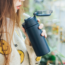 Simple thermos cup male Lady cute student Korean portable with straw adult ins Net red water Cup 500ml