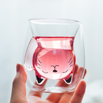 Small Bear Double Glass Cup Creative Juice Milk Water Cup Home Woman Cute Couple Breakfast Mug Cup Shake Soundbiter
