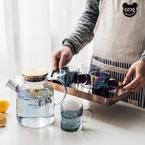 Japanese colorful glass cold kettle water cup set living room household heat-resistant high-temperature and explosion-proof large capacity cold kettle