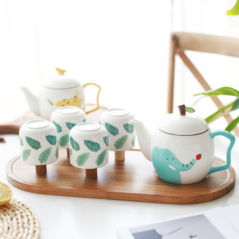 Creative Japanese cartoon ceramic cold kettle set home tea set cute cup with heat-resistant bone china whole set of water Cup