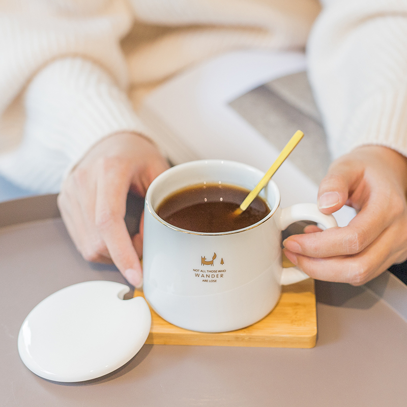 Nordic Wind Personality Trendy Ceramic Cups Ins Minimis Creative Mark Water Cup Women Lovers Coffee Cups With Lid Spoon