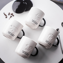 Simple animal ceramic mug with lid spoon office creative water Cup ins Wind Nordic home coffee cup