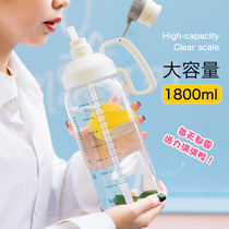 Large capacity plastic water cup with scale straw for men 1 8L portable sports women kettle outdoor student driver Cup
