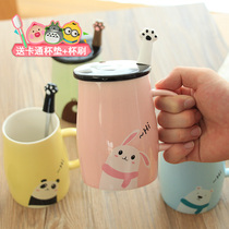 Cute Card Water Cup Ceramic Mark Cup Office Personality Creative Couple Milk Coffee Cup With Cover Spoon
