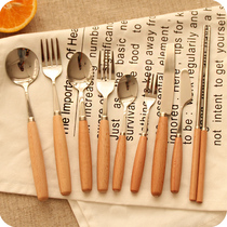 Log Portable Cutlery Suit Korea Student Children Home Stainless Steel Spoon Chopsticks Fork Fruit Fork Cutter