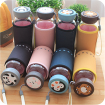 Korea Cute Animal Creative Glass Cups Students Summer Lemon Water Cups Portable with Handcup Childrens water bottle
