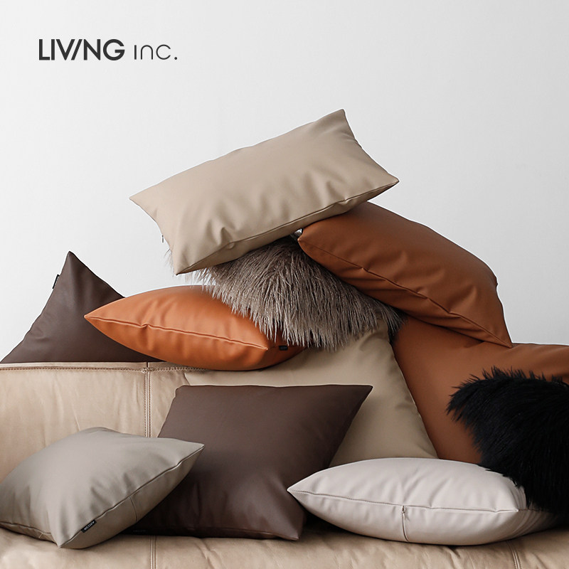 LIVING inc soft cowhide light luxury pillow cover waist pillow Living room sofa cushion simulation leather pillow Car pu