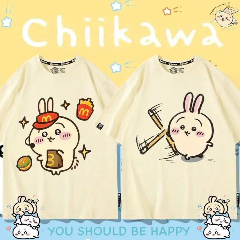 Chiikawa Collaboration T-Shirt Short Sleeve Summer Half-Sleeve Usagi Koibito Merchandise Top for Students Chiikawa Collaboration T-Shirt Short Sleeve Summer Half-Sleeve Usagi Koibito Merchandise Top for Students