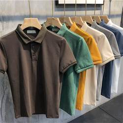 2024 Summer Pique Cotton Solid Color Polo Shirt Men's Short Sleeve Top Fashion Lapel Slim Fit Korean Style Versatile T-Shirt