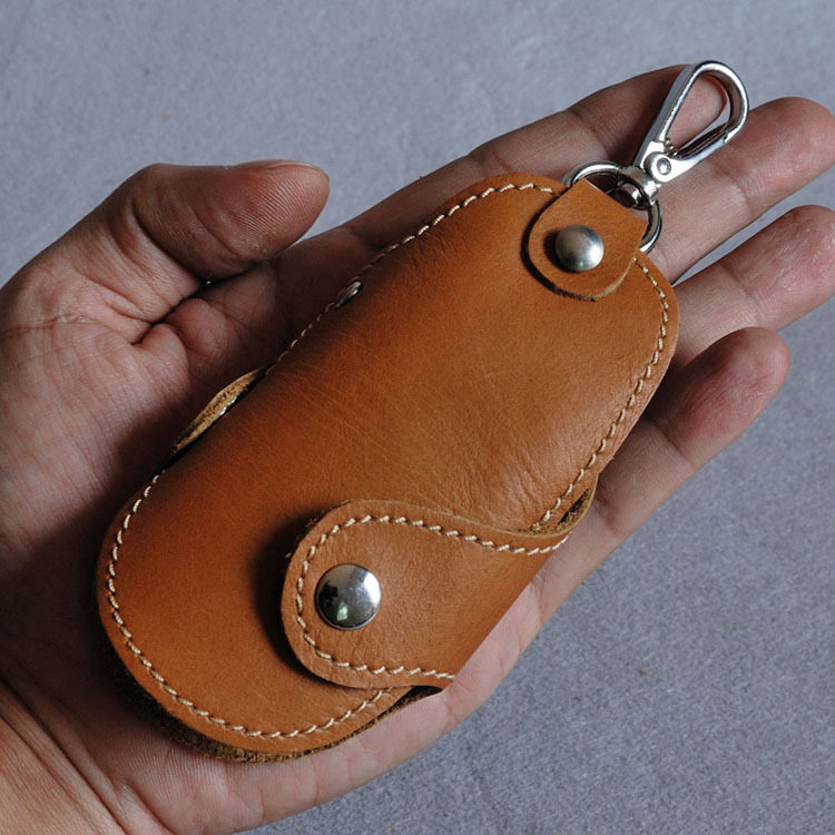 Handmade leather key bag car key chain home access control card lock key buckle belt first layer cowhide leather case for men and women
