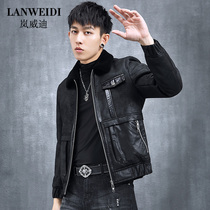 men's short haining leather jacket deer fleece lamb fur coat men's leather jacket