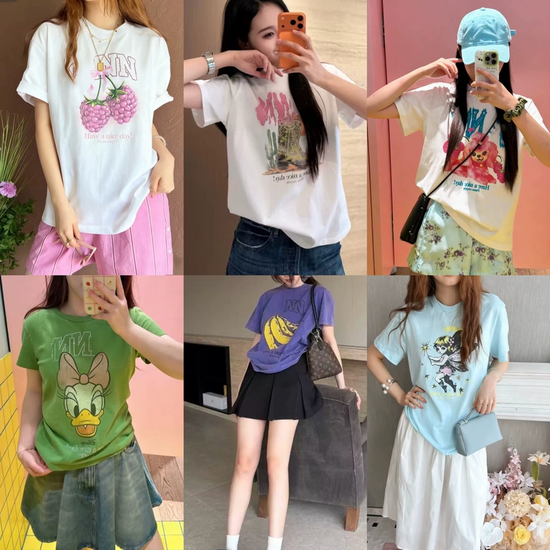 Correct Version of Ga Brand 26 Spring/Summer New Collection Animal and Fruit Print Fresh Casual Versatile Round Neck Short-Sleeve T-Shirt Correct Version of Ga Brand 26 Spring/Summer New Collection Animal and Fruit Print Fresh Casual Versatile Round Neck Short-Sleeve T-Shirt