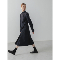 Slow tea deep blue wool blend stand-up collar with long sleeves dress and autumn 2021 temperament commuter brief long dress