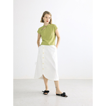 Slow tea mcha rice white asymmetrical open flap a half body dress Summer row of buttons with long style design feeling dresses