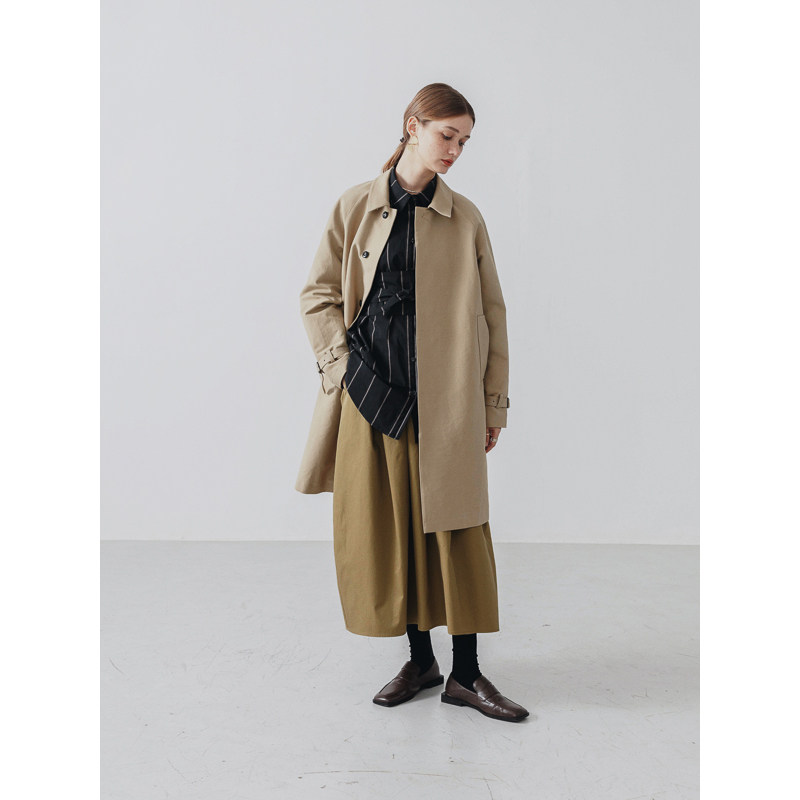 Slow tea khaki double-sided woven heavy cotton wash water Balmaken windbreaker jacket women's autumn 21 mid-length commuter