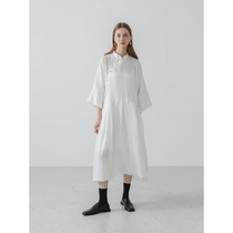 Slow Tea White Chinese Improved Qipao Dress with dress Two sets Summer thin loose Lazy Long style Lazy Length a-style dress