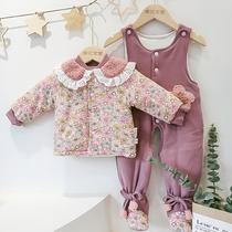 Baby handmade cotton clothes baby cotton suit suit male and female cotton newborn cotton padded jacket foot cotton pants thickened winter