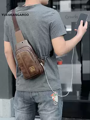 Yuesen kangaroo chest bag male soil leather summer soft leather multifunctional backpack leather Tide brand personality waterproof shoulder bag