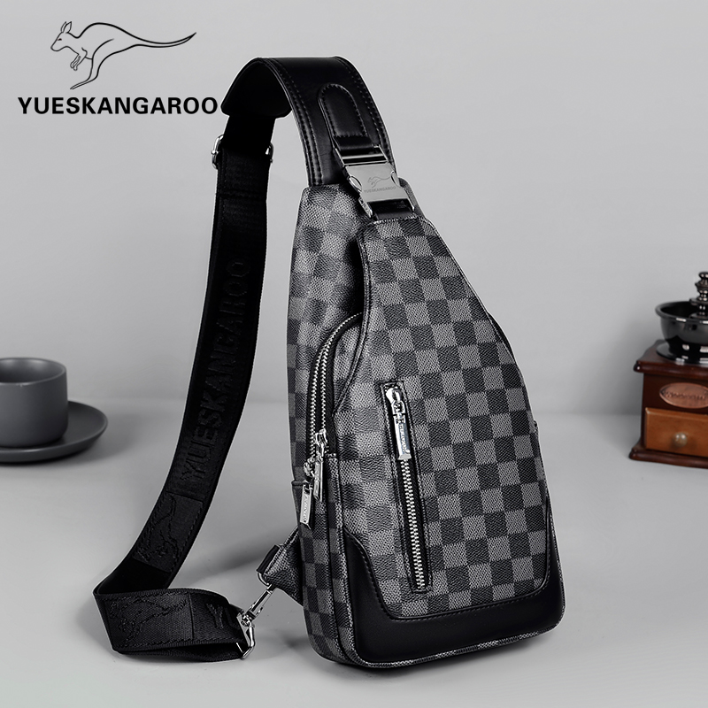 Lesen Kangaroo Chest Bag Men's Slanted Satchel Satchel Genuine Leather Casual Fashion Single Shoulder Bag Minimalist Sport Gine Bag