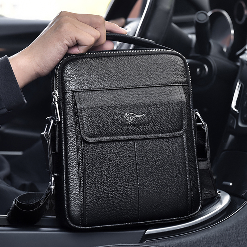 Lesen Kangaroo Head Layer Cow Leather Single Shoulder Bag Men's Genuine Leather Tide Card Multifunction Personality Hand Soft Leather Small Slanted Satchel Bag